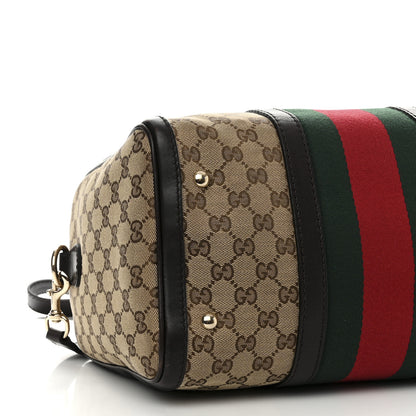 Gucci Monogram Selleria Calfskin Vintage Web Medium Boston Beige Ebony Cocoa 9 of 14