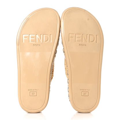 Fendi Raffia FF Woven Reflections Crisscross Slide Sandals 37 Naturale Black 5 of 7
