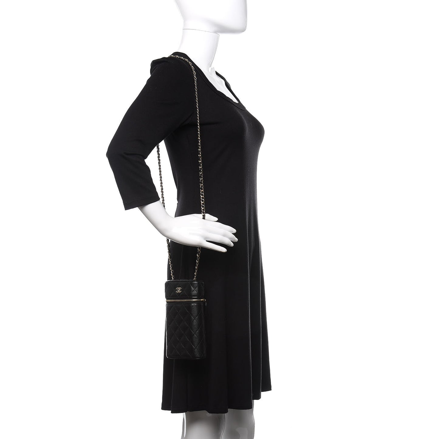 Caviar Quilted Phone Holder With Chain Black