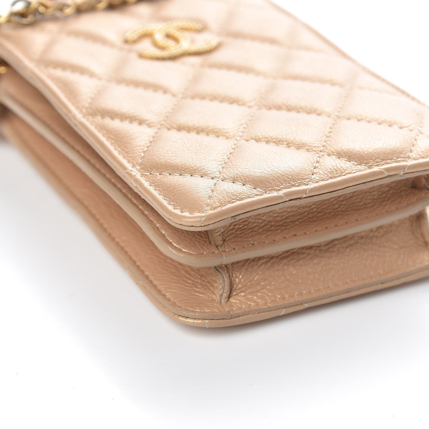 Metallic Calfskin Quilted Crossbody CC Phone Holder Gold