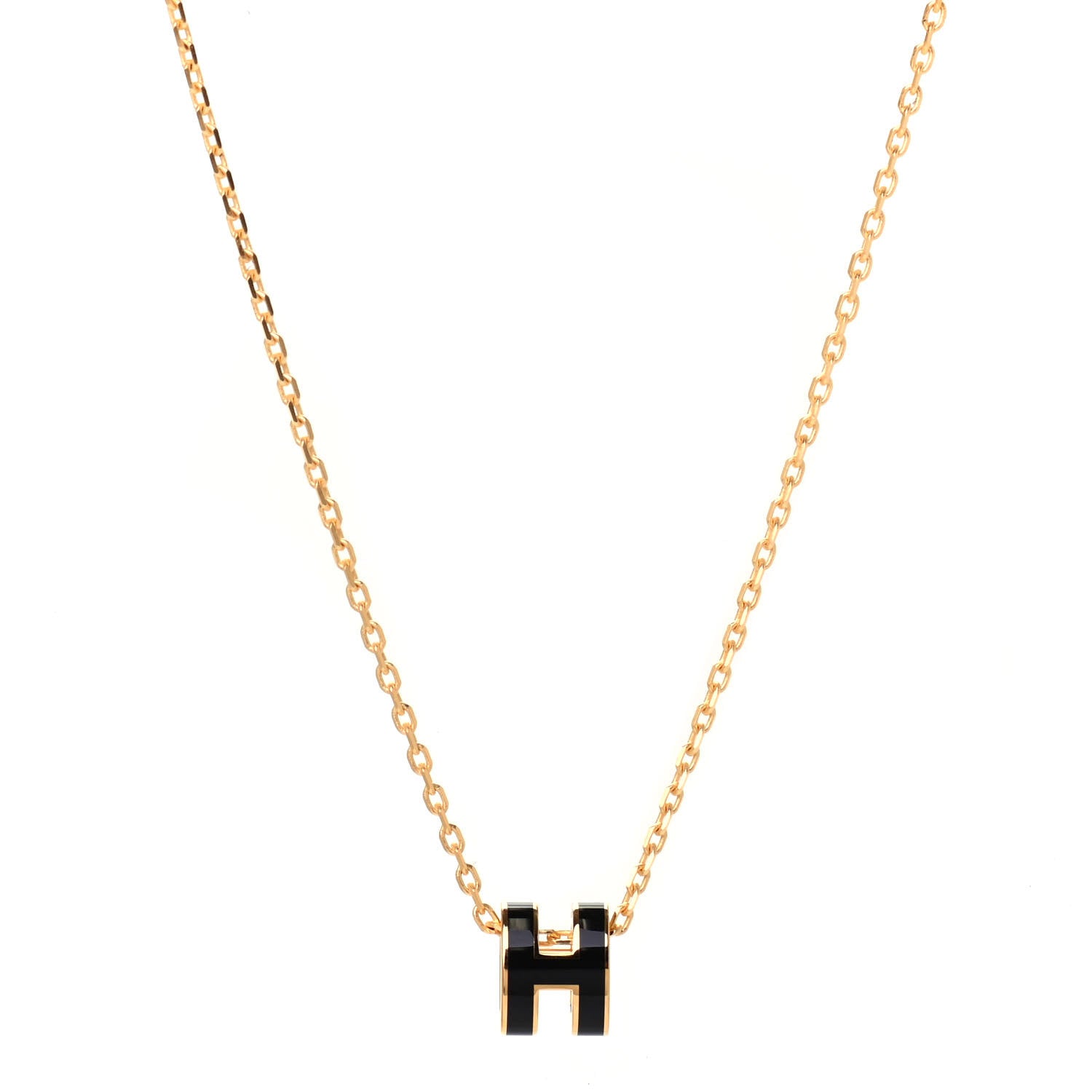Hermes Lacquered Gold Mini Pop H Pendant Necklace Black 1 of 4