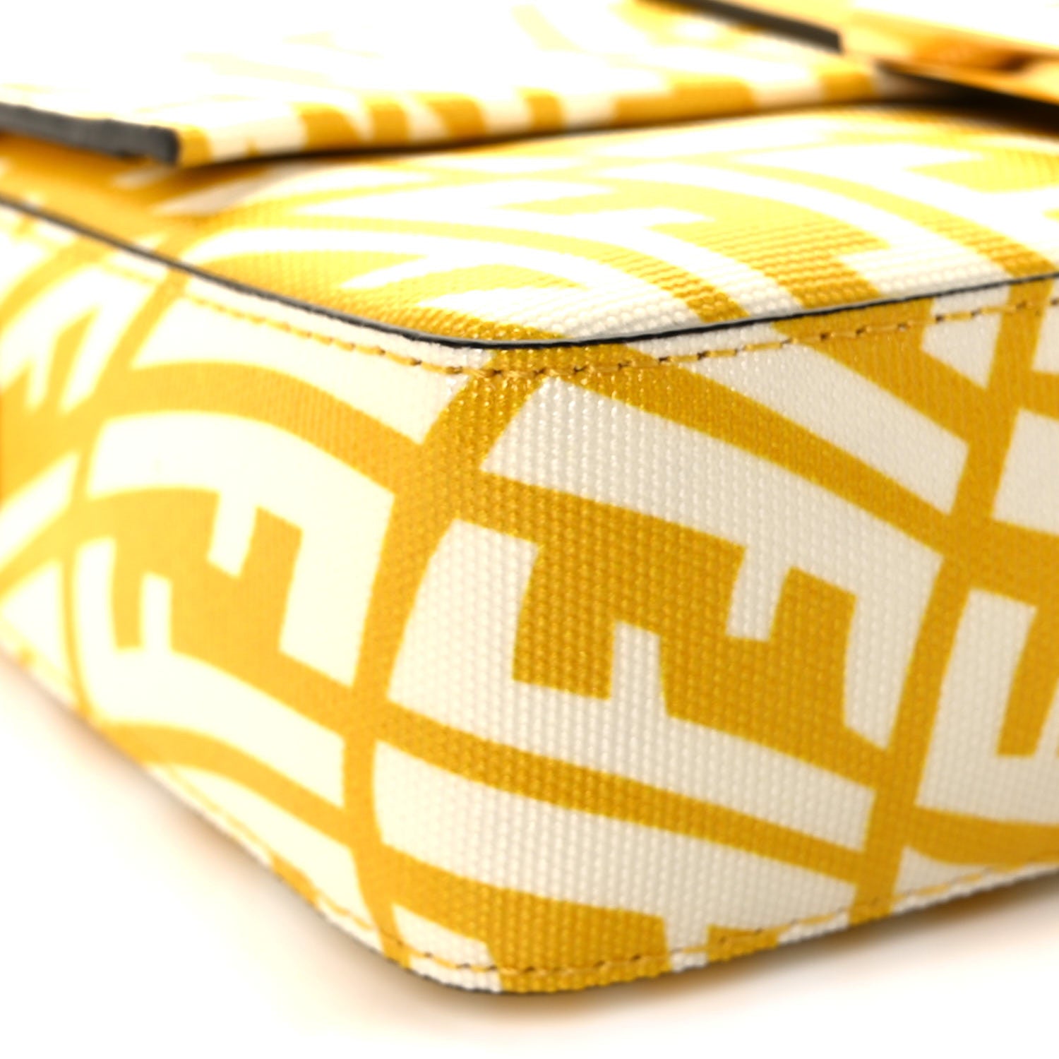 Fendi X SARAH COLEMAN Glazed Canvas Vitello King FF Vertigo Mini Baguette 1997 Mimosa White 7 of 8