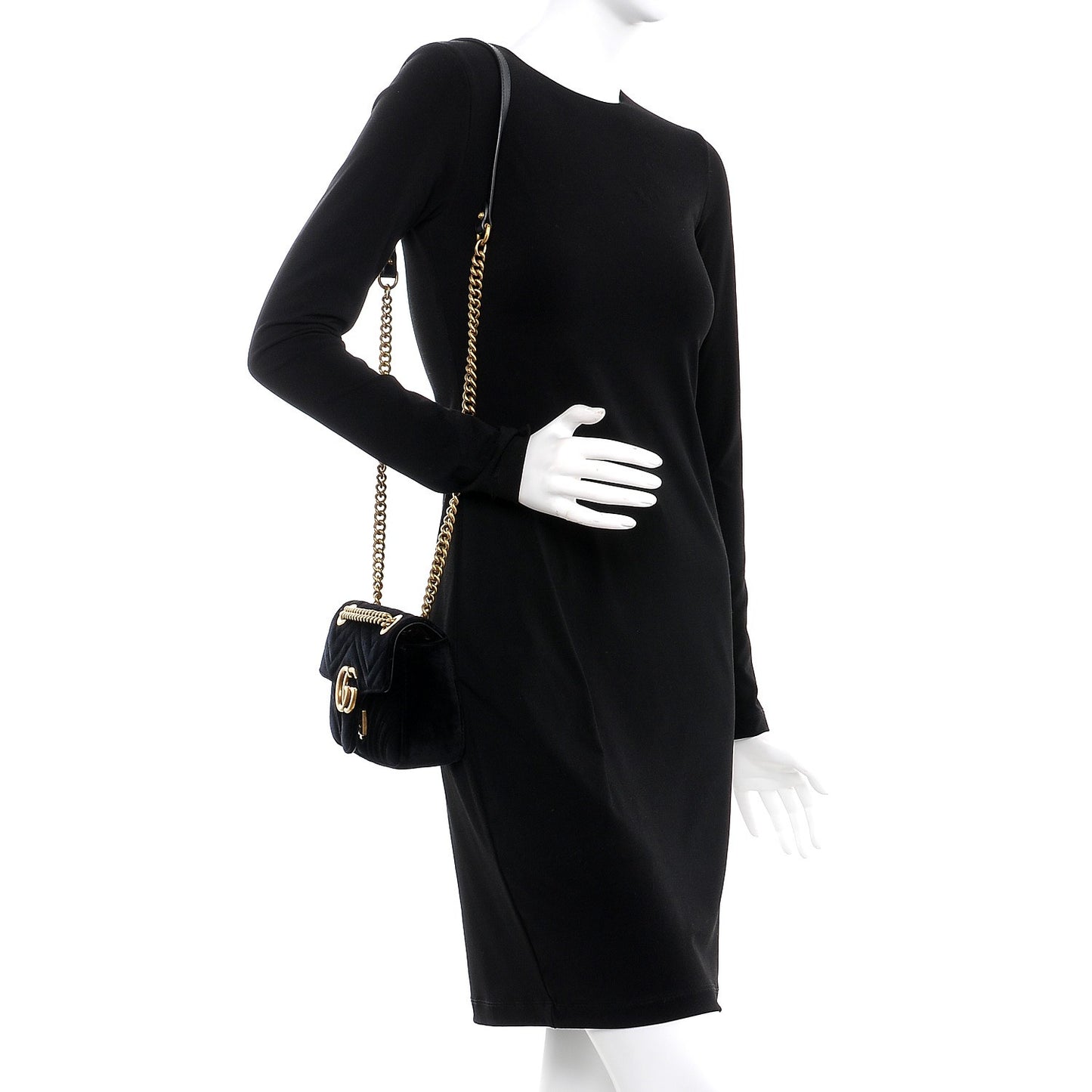 Velvet Matelasse Mini GG Marmont Shoulder Bag Black