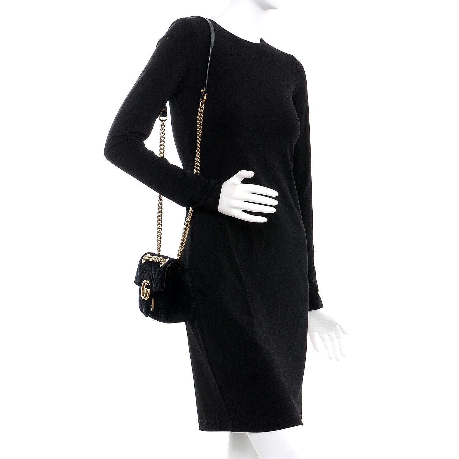 Gucci Velvet Matelasse Mini GG Marmont Shoulder Bag Black 2 of 9