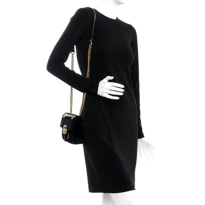 Gucci Velvet Matelasse Mini GG Marmont Shoulder Bag Black 2 of 9