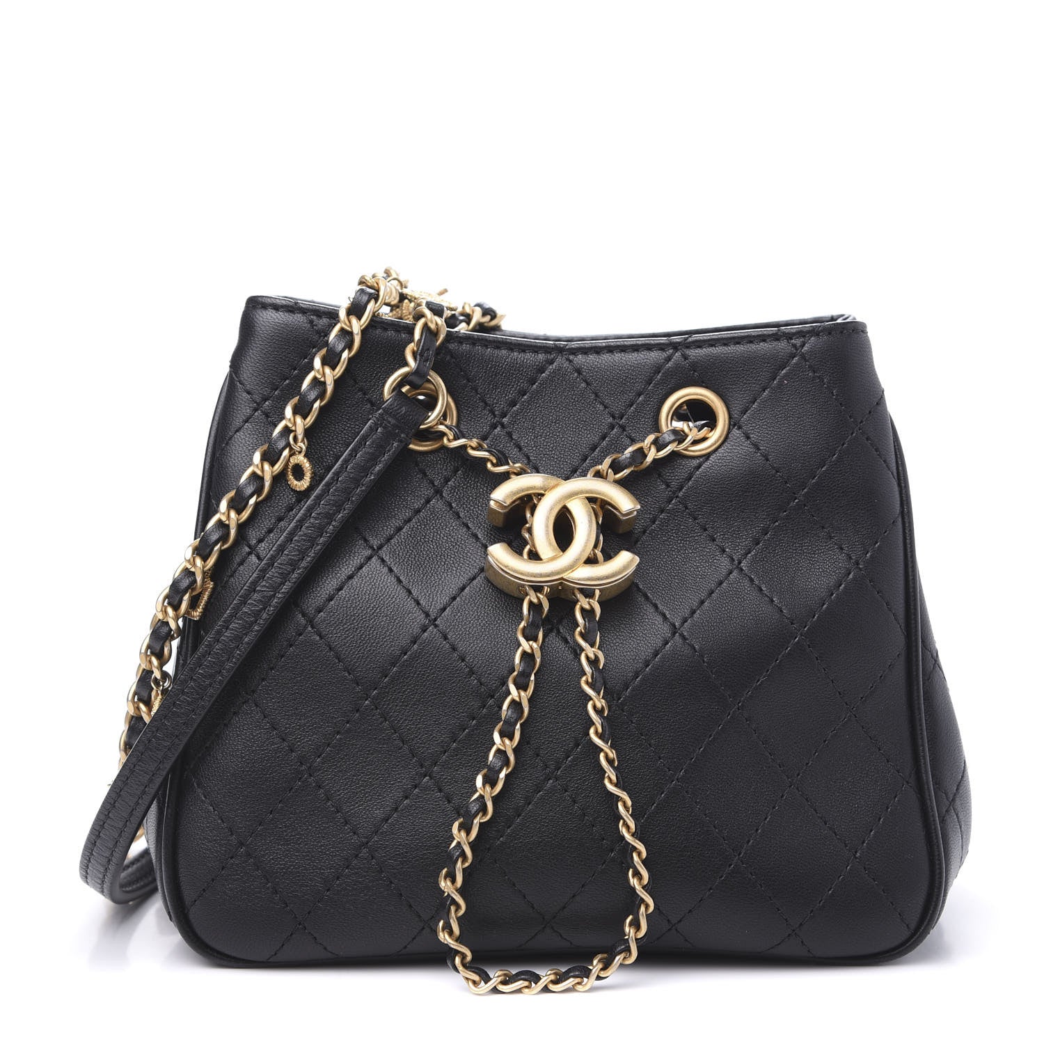 Chanel Calfskin Stitched Small Egyptian Amulet Drawstring Bag Black 1 of 10