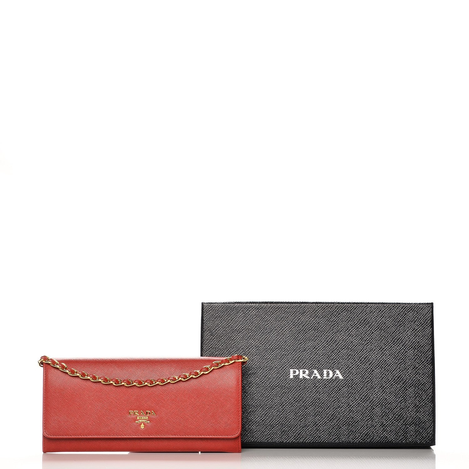Prada Saffiano Metal Oro Chain Wallet Fuoco 9 of 9