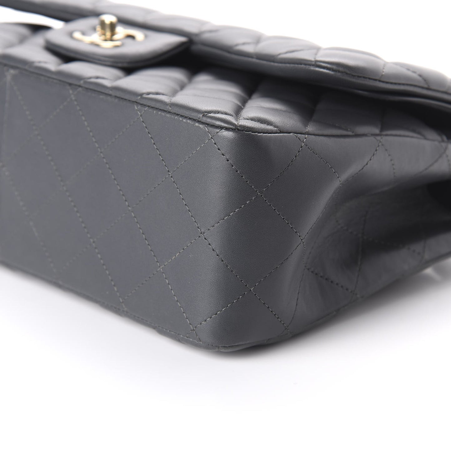 Lambskin Quilted Jumbo Double Flap Charcoal Grey