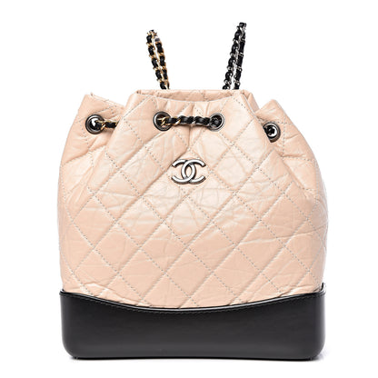 Chanel Aged Calfskin Quilted Small Gabrielle Backpack Beige Black 1 of 11