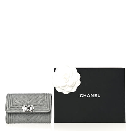 Chanel Caviar Chevron Quilted Boy Card Holder Grey 13 of 13