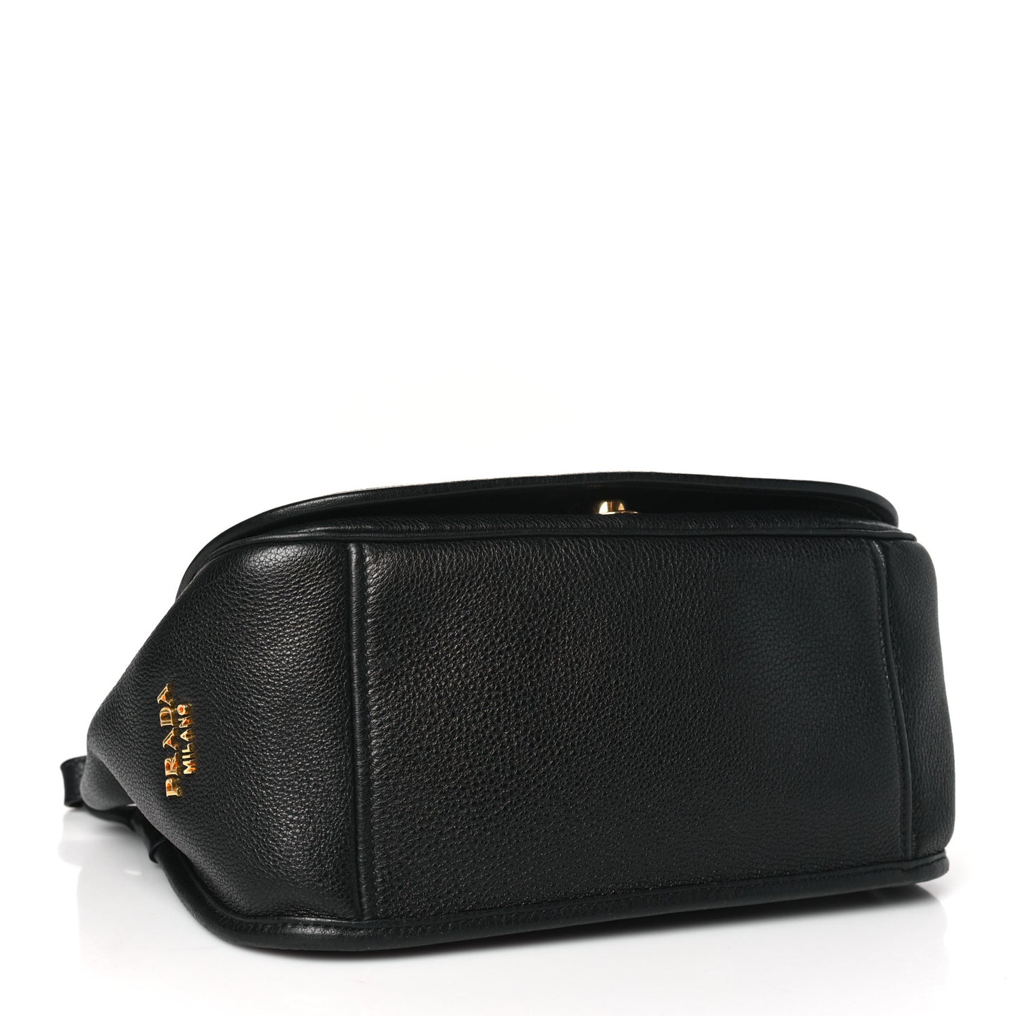 Vitello Daino Embossed Logo Flap Shoulder Bag Black