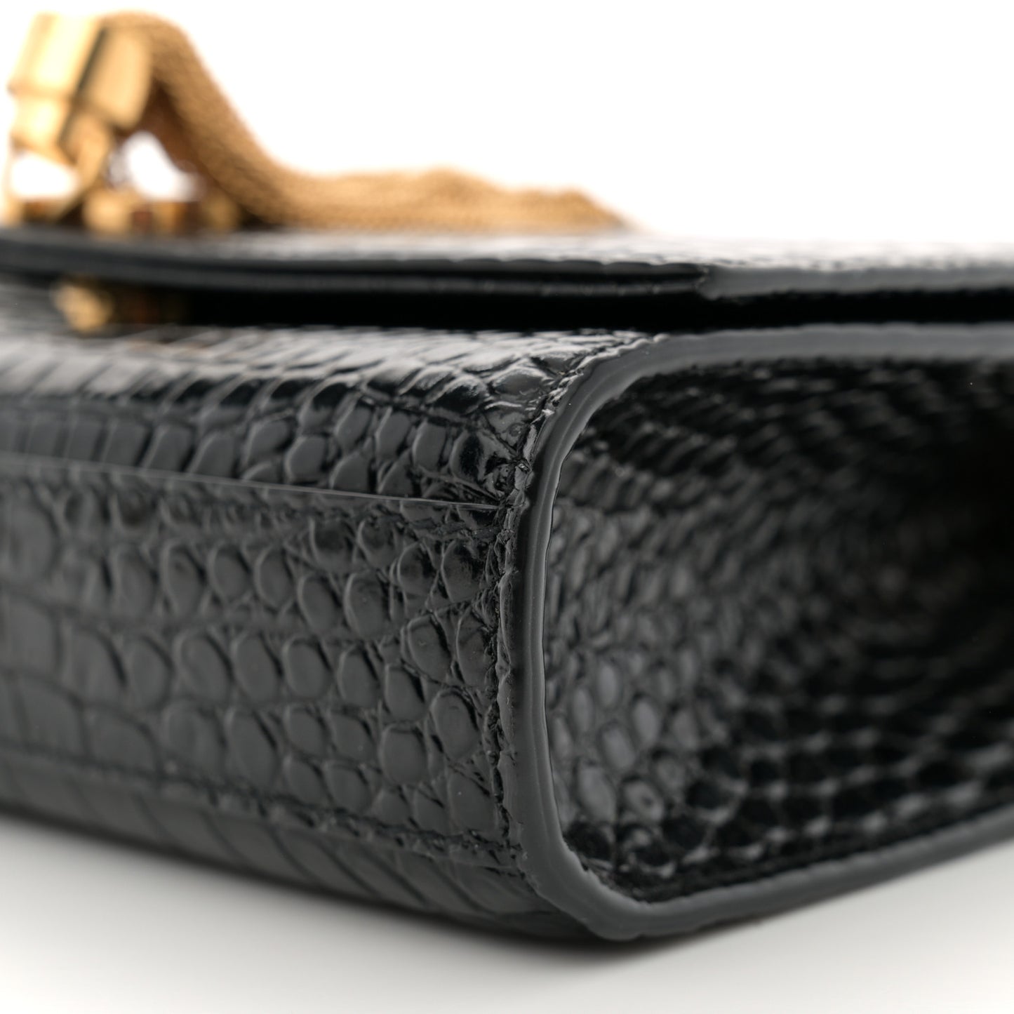 Calfskin Crocodile Embossed Small Classic Monogram Kate Tassel Satchel Black