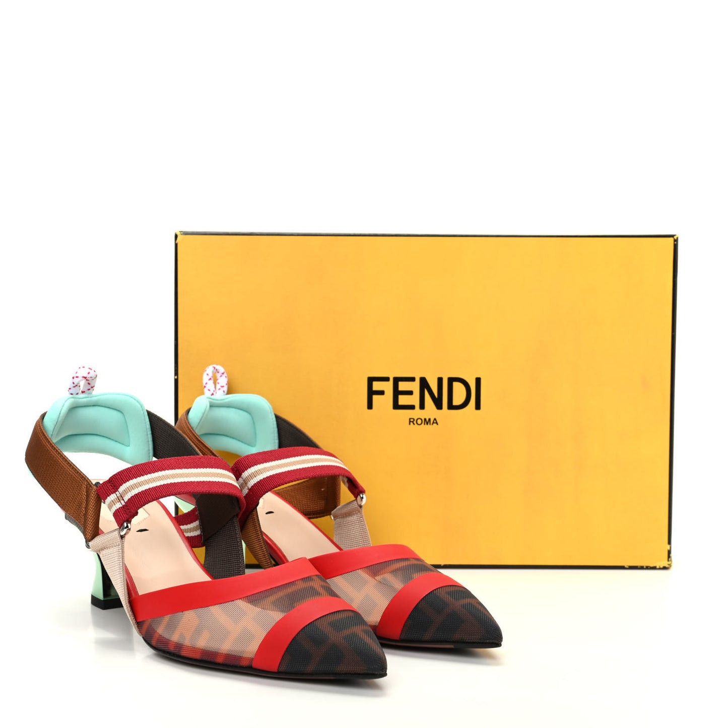 Technical Mesh FF Colibri 55mm Slingback Pumps 38 Tobacco Moro Cipria Papavero Camelia