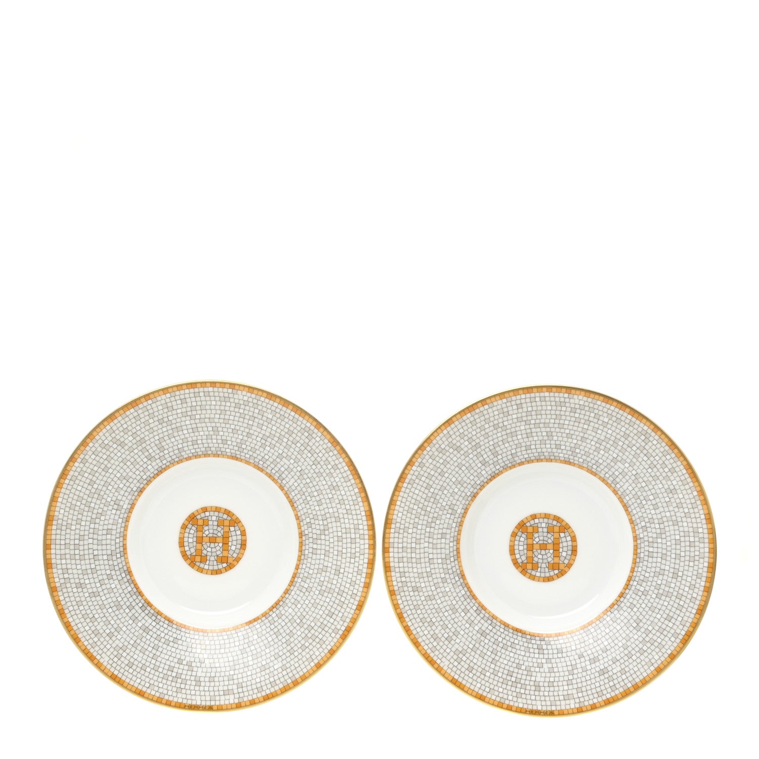 Hermes Porcelain Mosaique Au 24 Gold Coffee Cup and Saucer Set of 2 7 of 10