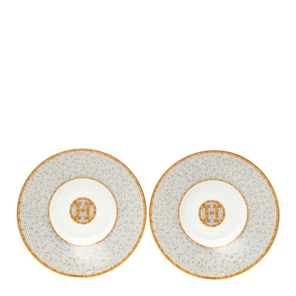 Hermes Porcelain Mosaique Au 24 Gold Coffee Cup and Saucer Set of 2 7 of 10