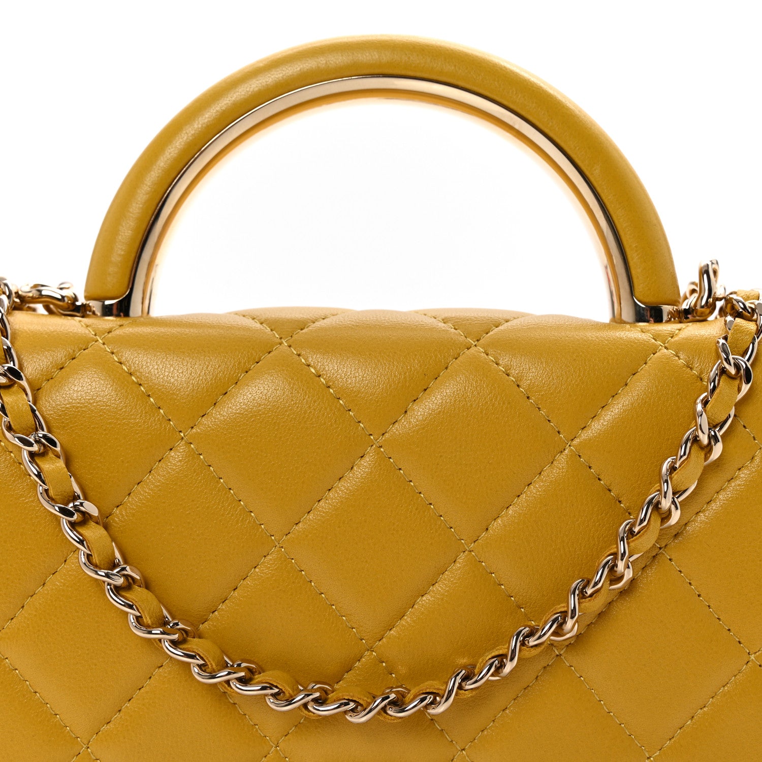 Chanel Lambskin Quilted Top Handle Wallet On Chain WOC Yellow 8 of 11