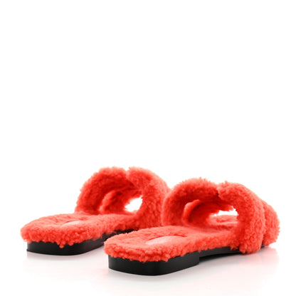 Hermes Woolskin Oran Sandals 37 Orange 4 of 8
