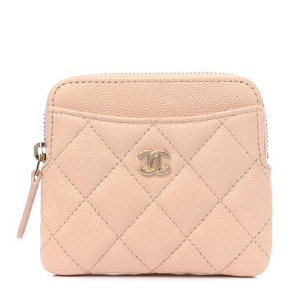 Chanel Caviar Quilted Zip Card Holder Wallet Light Beige 1 of 6