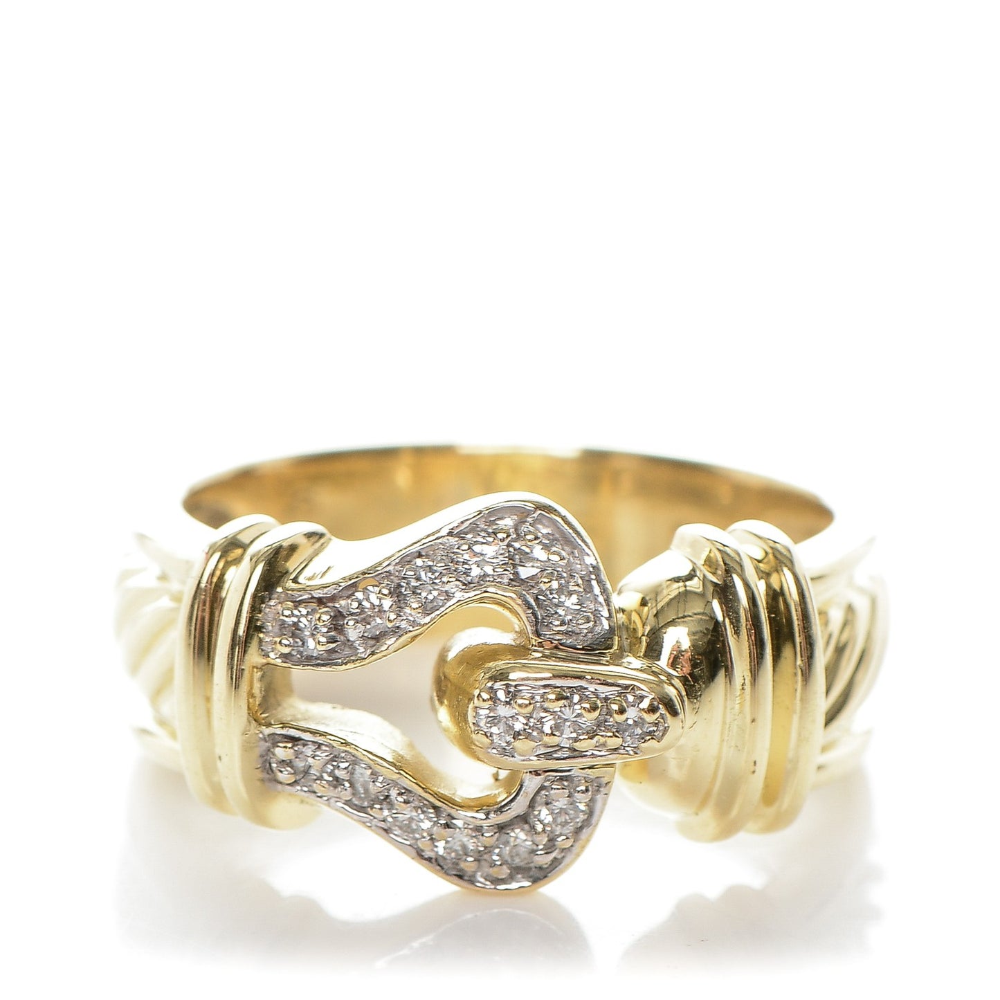 18K Yellow Gold Diamond Buckle Cable Ring 54.5 7.25