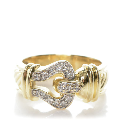 David Yurman 18K Yellow Gold Diamond Buckle Cable Ring 54.5 7.25 1 of 5