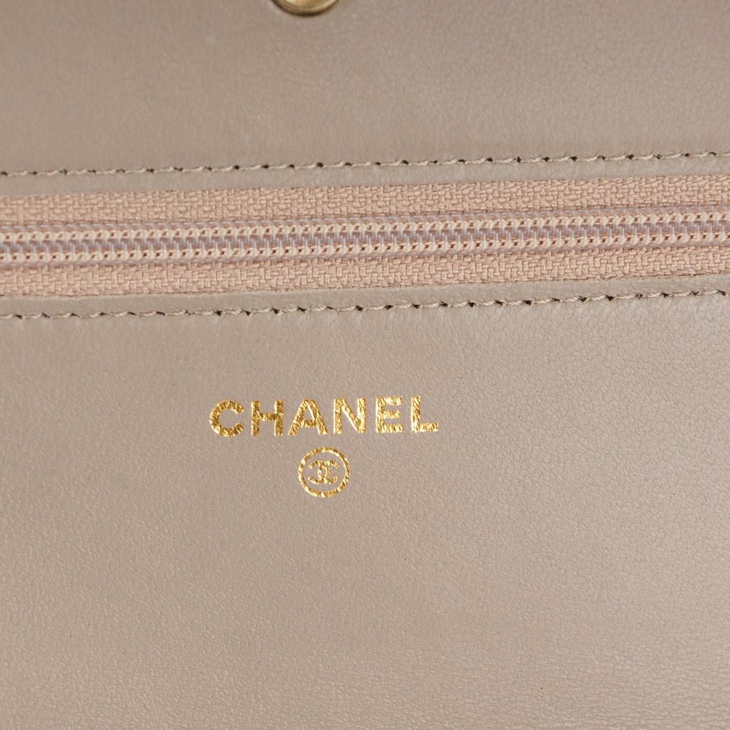 Lambskin Camellia Embossed Wallet on Chain WOC Beige