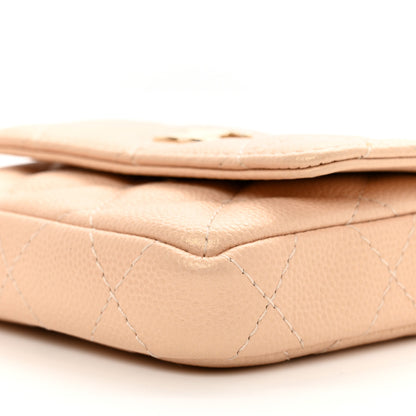 Chanel Iridescent Caviar Quilted Pearl Card Holder On Chain Beige 10 of 11
