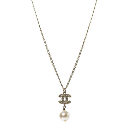 Chanel Crystal CC Pearl Drop Necklace Gold 1 of 5