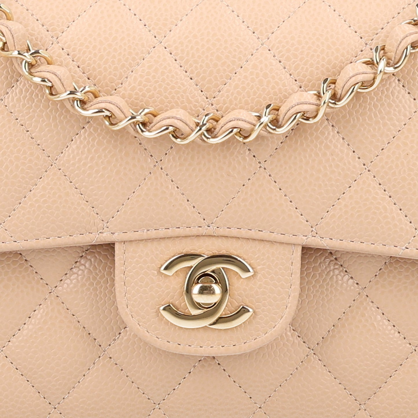 Caviar Quilted Small Double Flap Beige