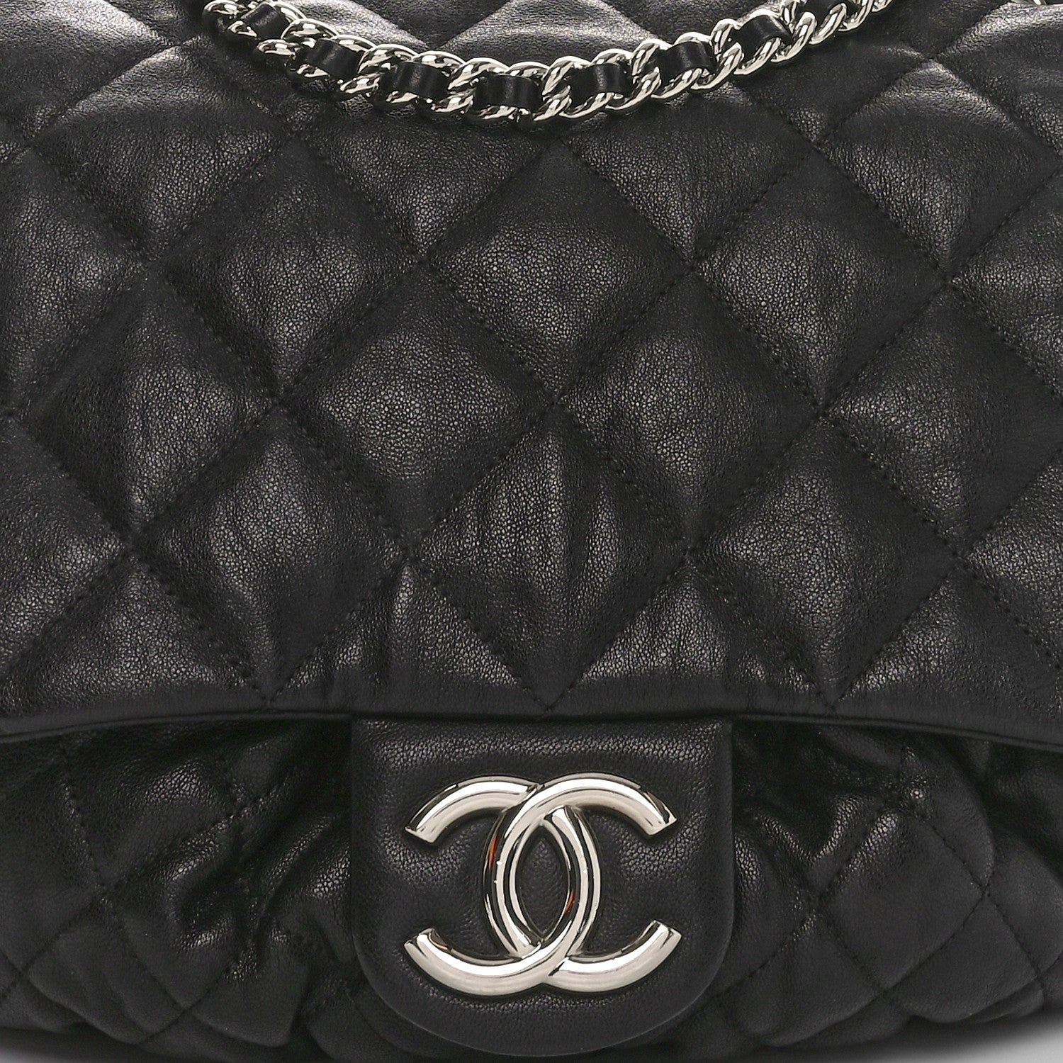 Chanel Washed Lambskin Quilted Large Chain Around Messenger Black 9 of 12
