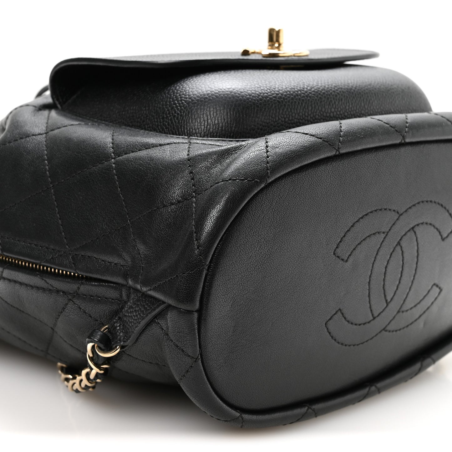 Sheepskin Caviar Quilted Daily Round Backpack Black