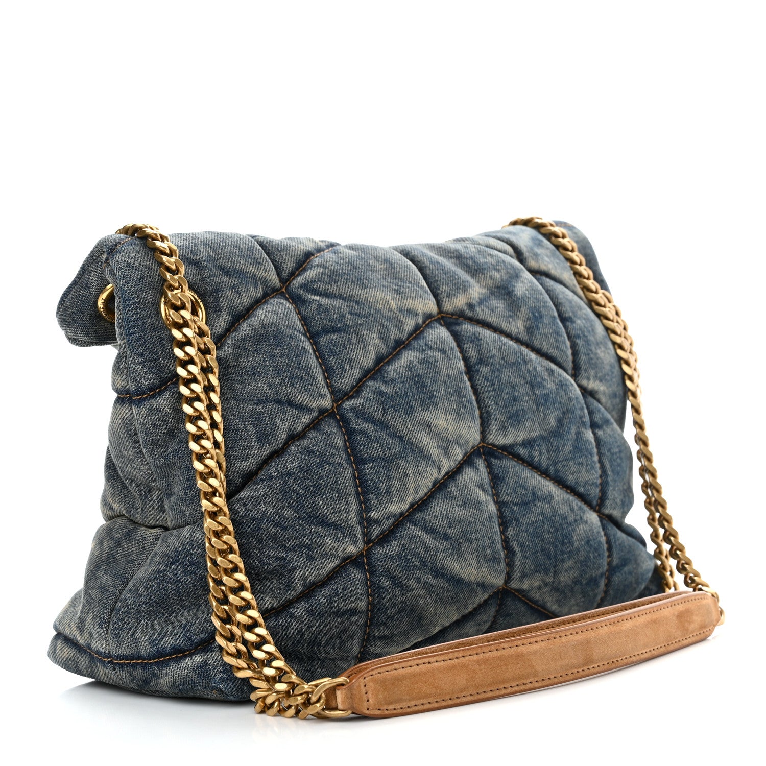 Saint Laurent Denim Quilted Small Loulou Puffer Monogram Chain Satchel Blue Cinnamon 3 of 9