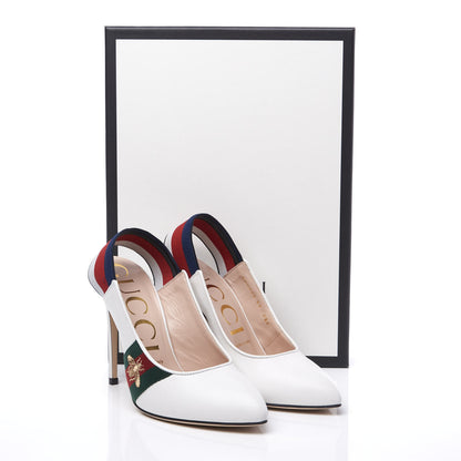 Gucci Malaga Kid Web Sylvie High Heel Slingback Pumps 37 White 12 of 12