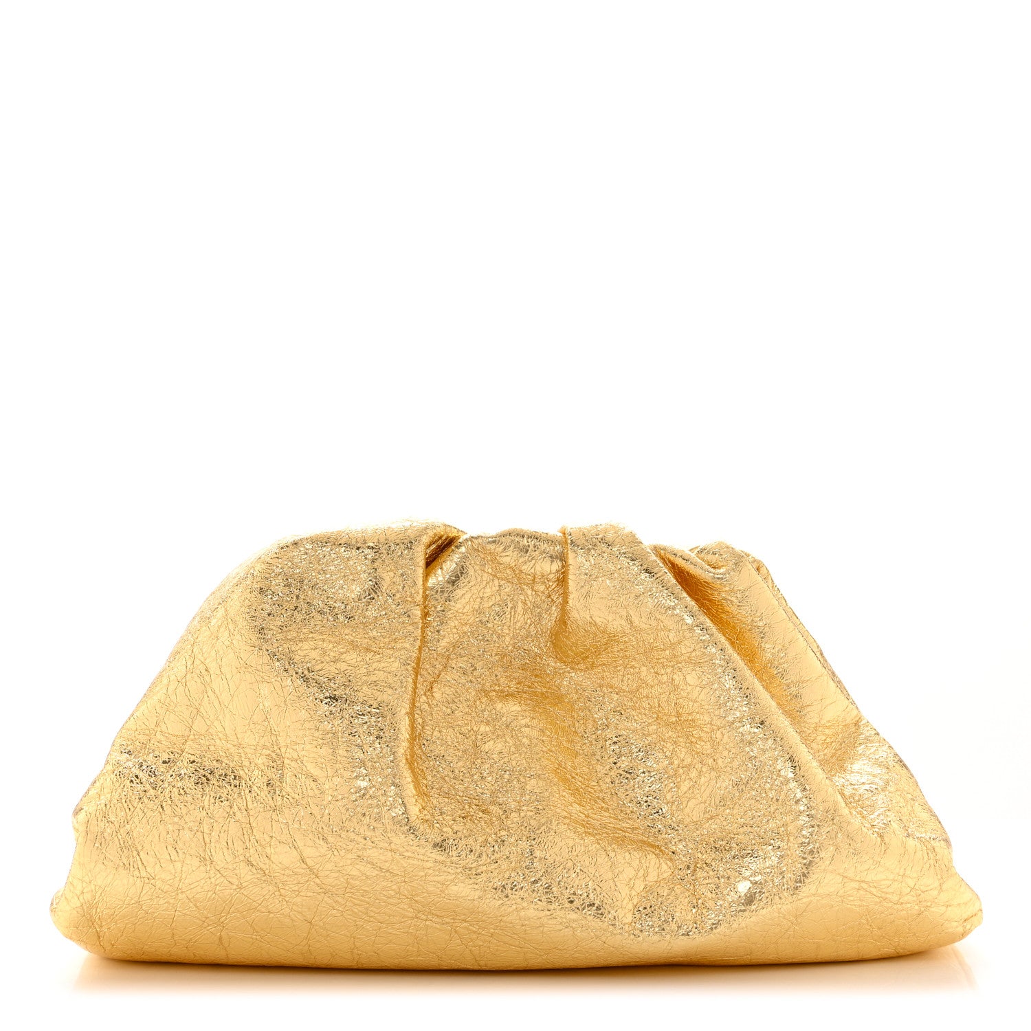 Bottega Veneta Metallic Crinkled Lambskin The Pouch Oversized Clutch Oro 1 of 7