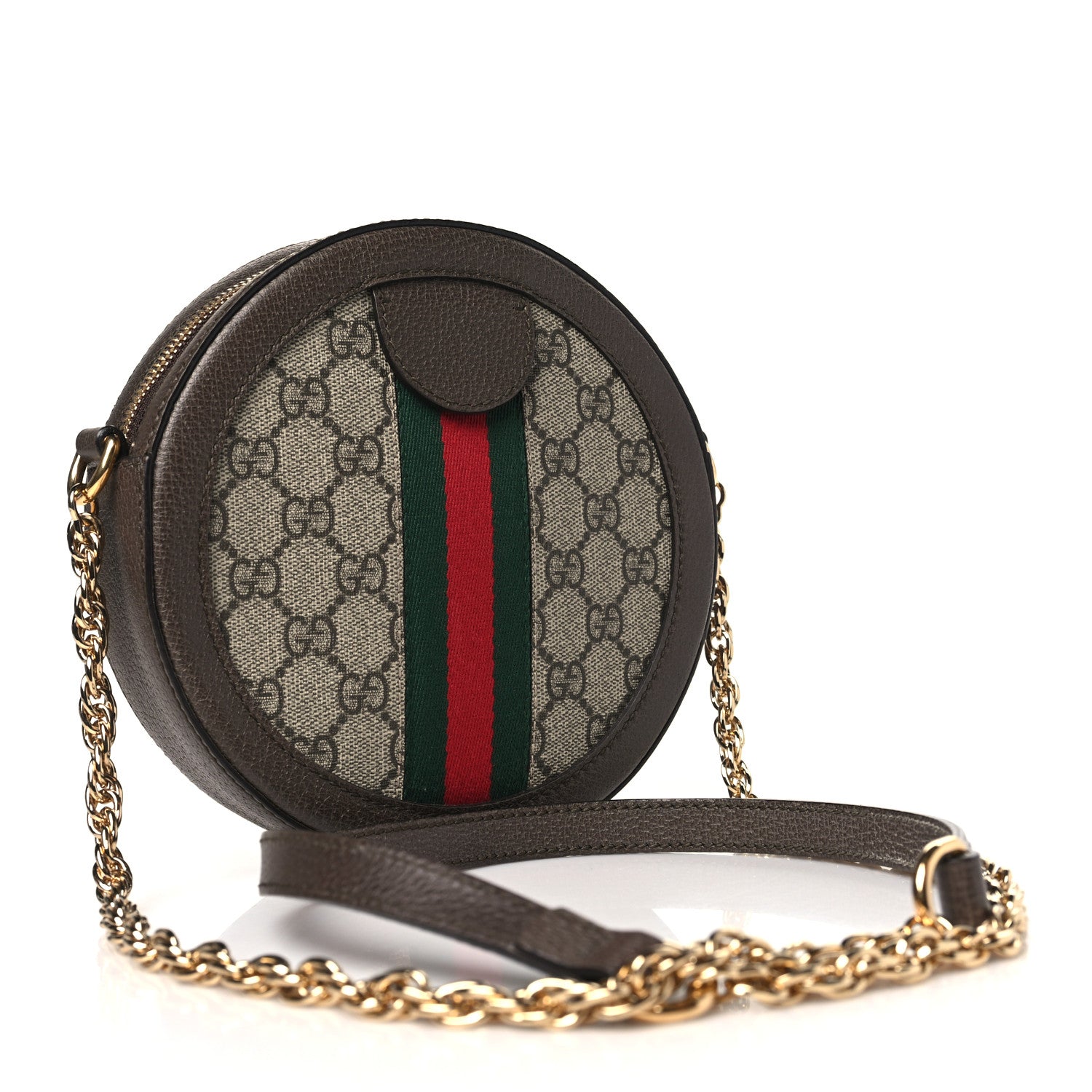 Gucci GG Supreme Monogram Web Mini Ophidia Round Shoulder Bag Brown 3 of 10