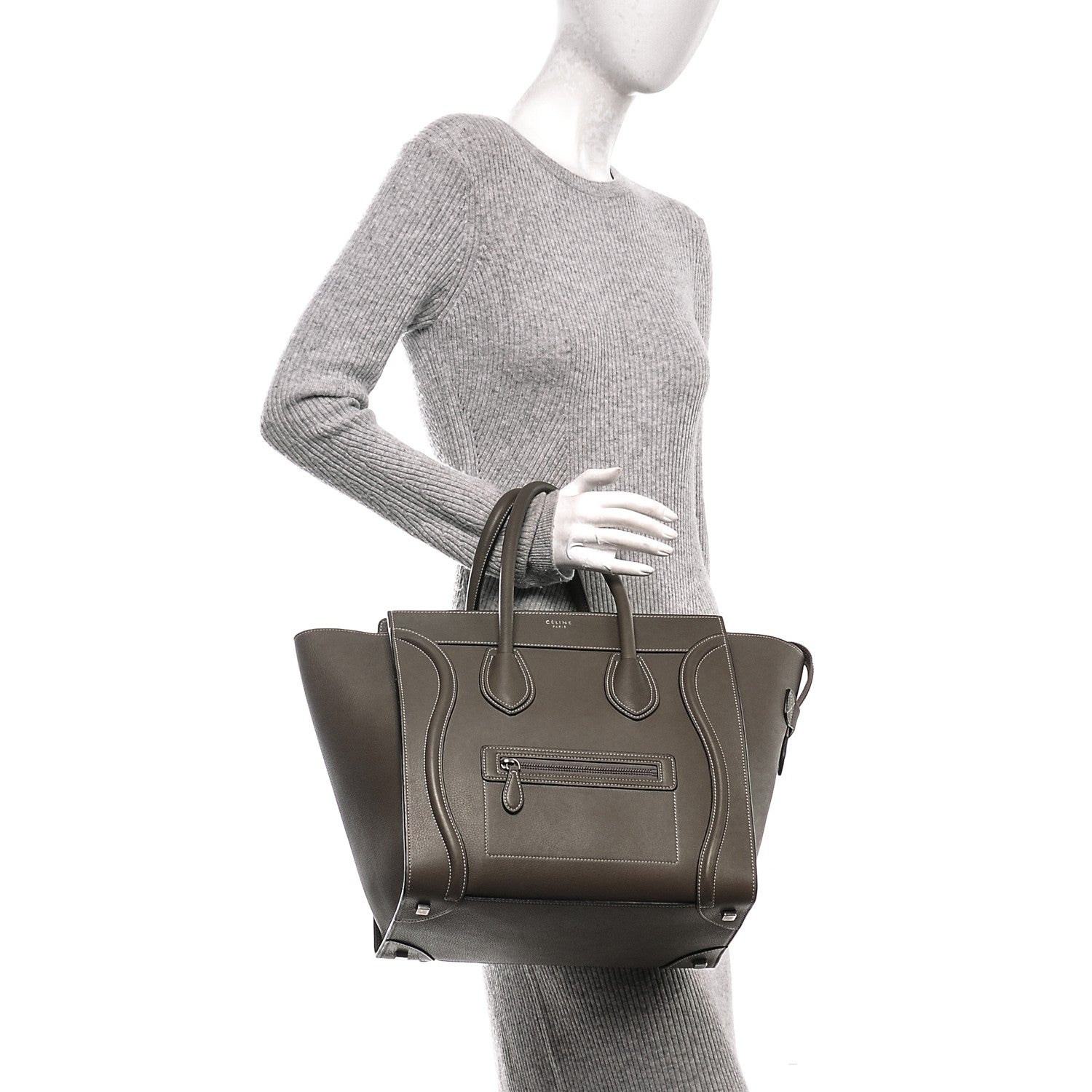 Celine Drummed Calfskin Mini Luggage Souris 2 of 6