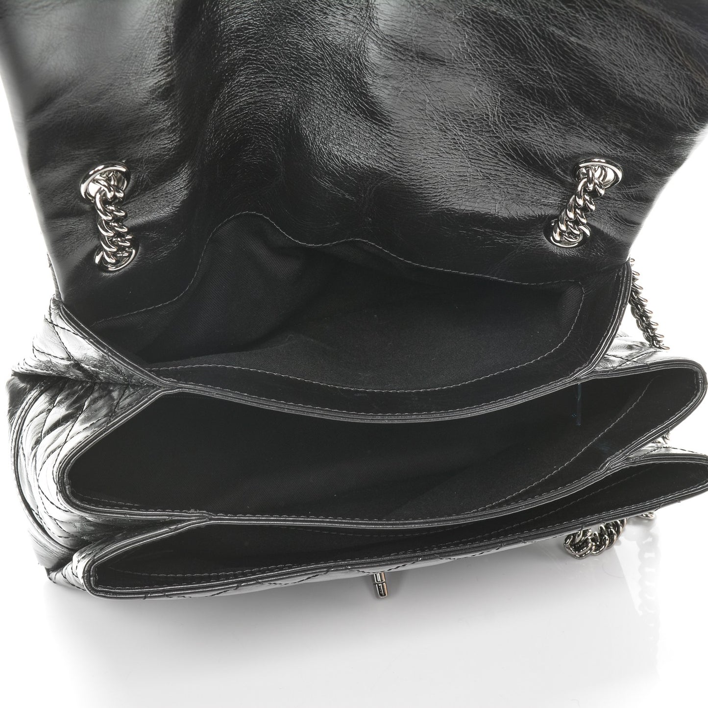 Glazed Calfskin Quilted Large Lady Pearly Flap Black