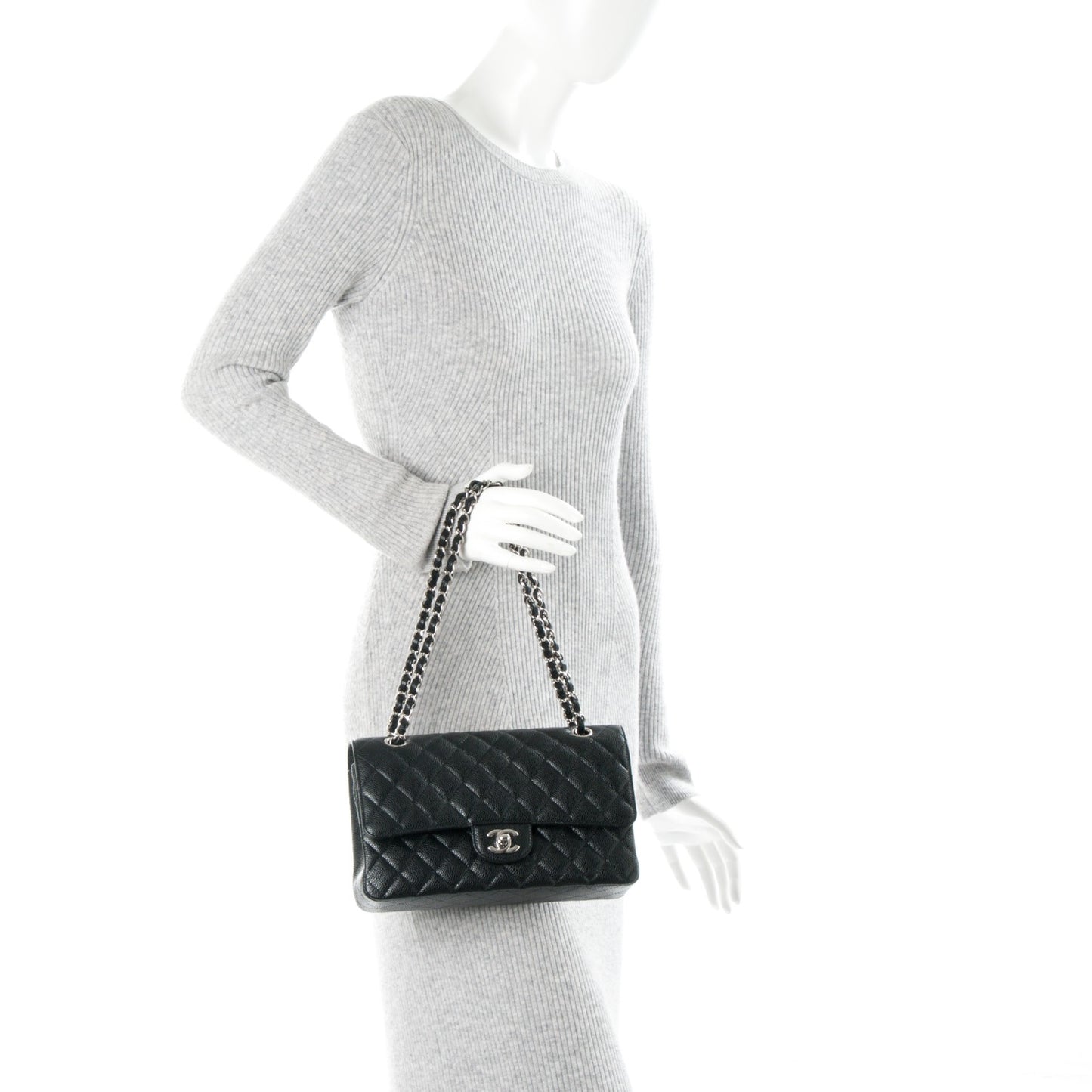 Caviar Quilted Medium Double Flap Black