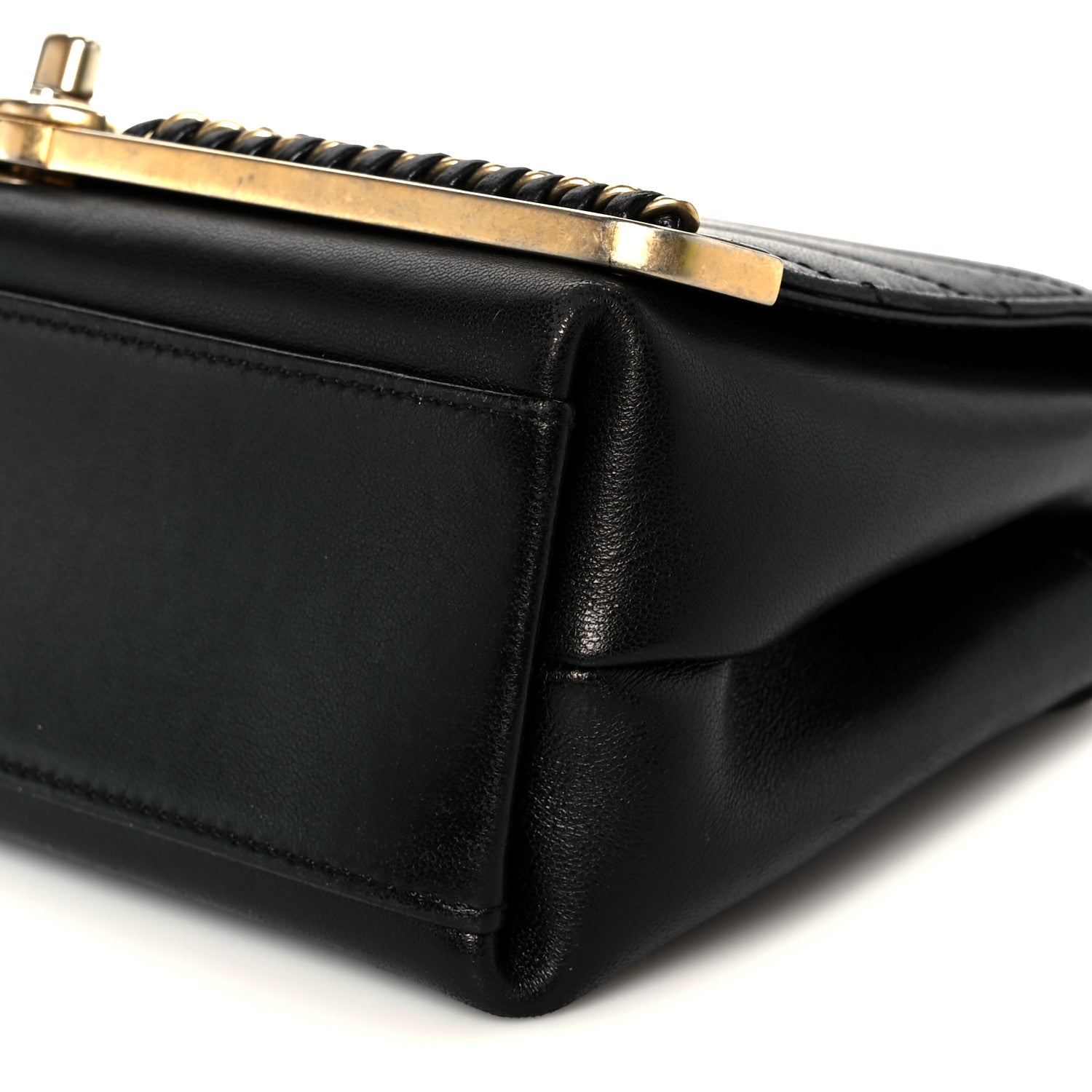 Chanel Sheepskin Chevron Stitched Chain Top Handle Flap Black 10 of 10