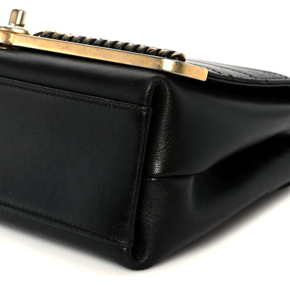Chanel Sheepskin Chevron Stitched Chain Top Handle Flap Black 10 of 10