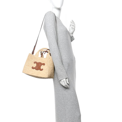 Celine Raffia Calfskin Triomphe Small Cabas Thais Tan 2 of 10