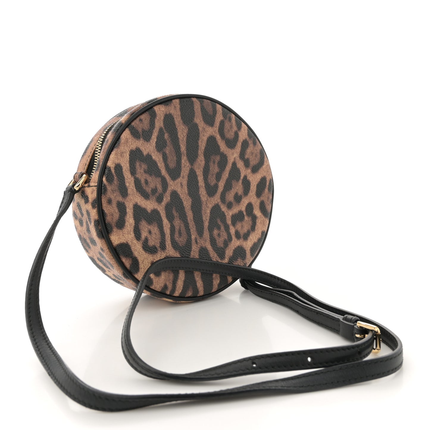 Dauphine Leopard Print Round Crossbody Black
