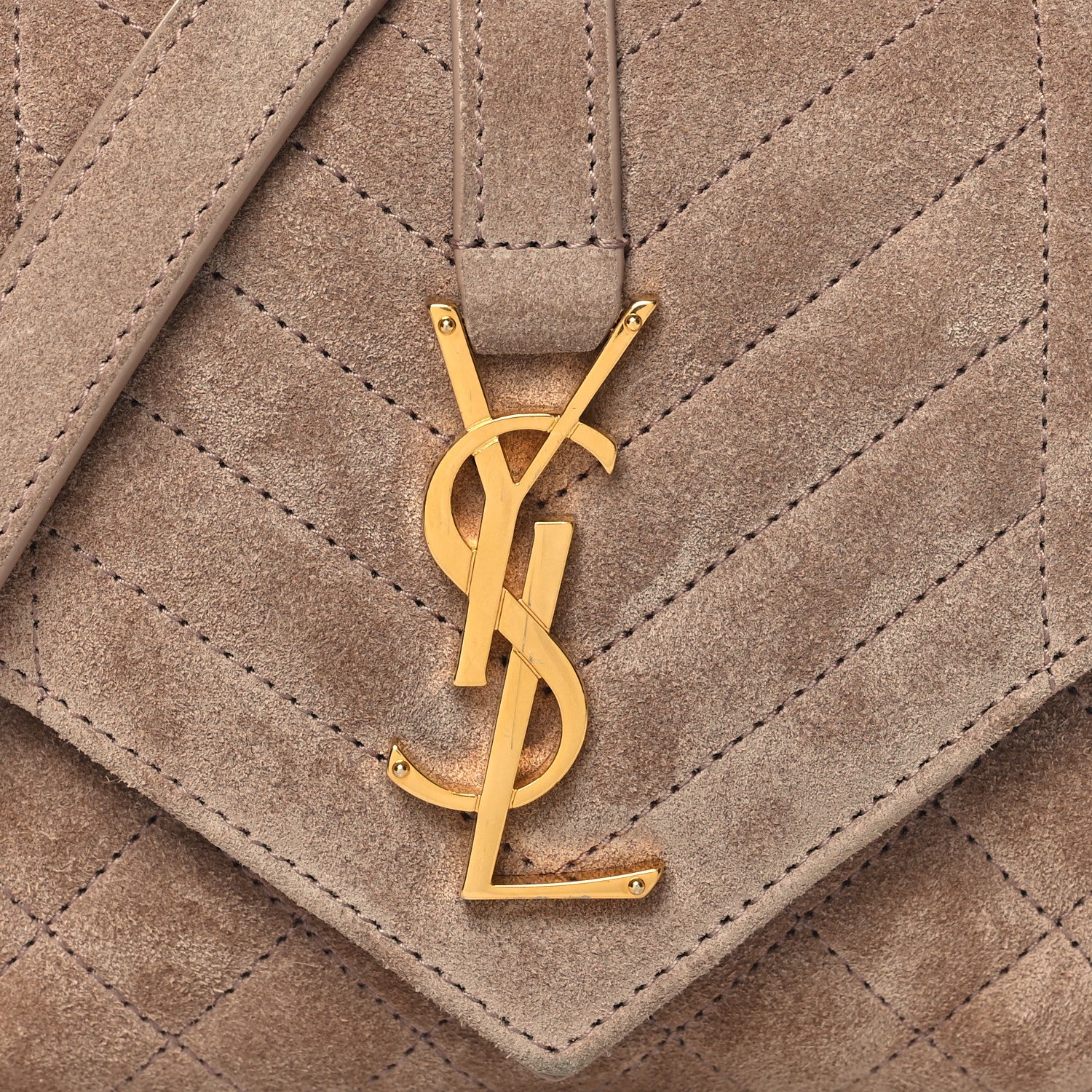 Saint Laurent Suede Mixed Matelasse Triquilt Small Monogram Envelope Satchel Rosy Sand 7 of 9