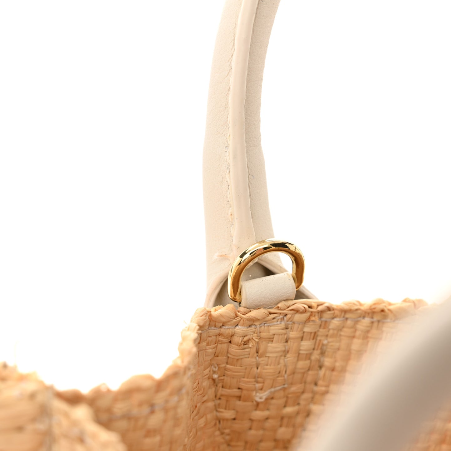 Raffia Woven Calfskin Le Petit Baci Natural White