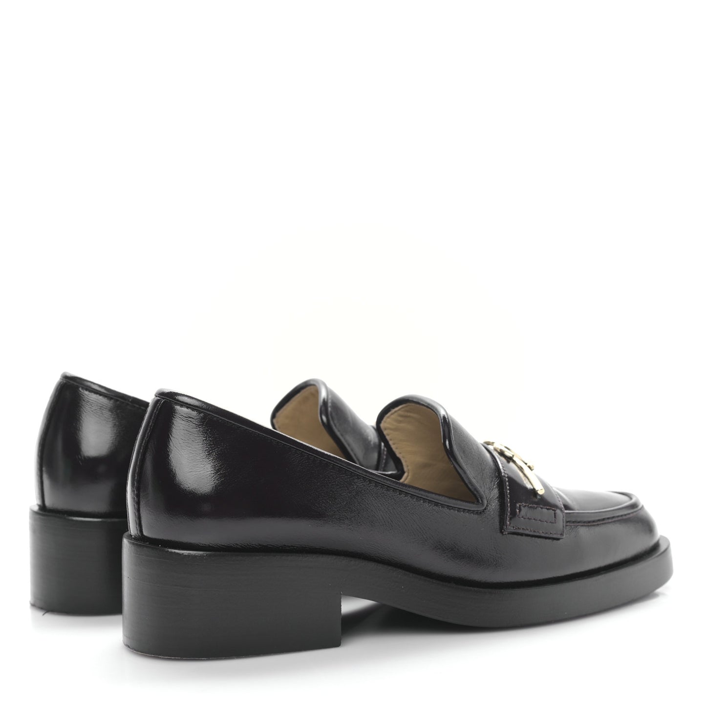 Calfskin Metal CC Mocassin Loafers 36 Dark Brown