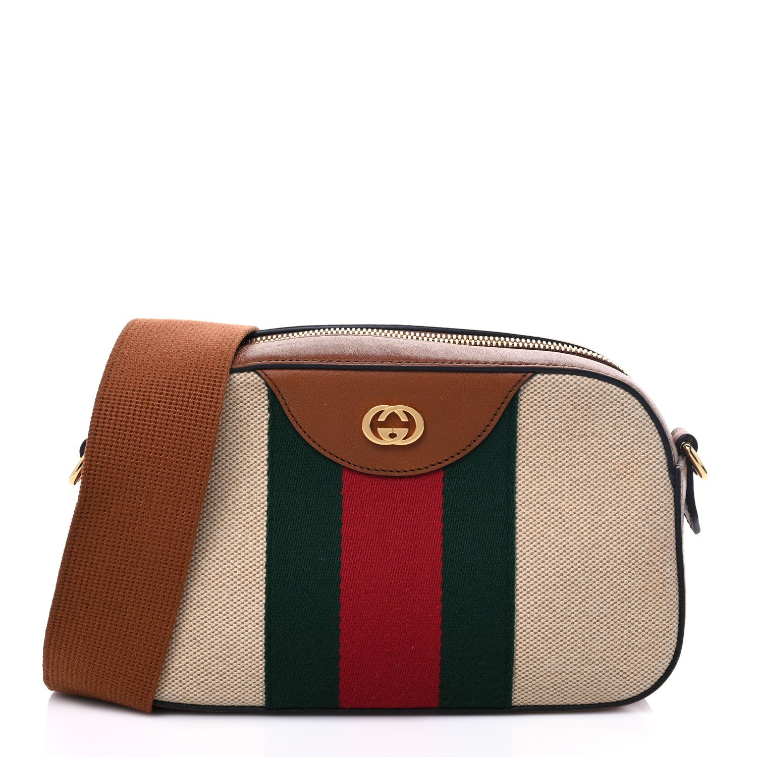 Gucci Vintage Canvas Web Shoulder Bag Sand Cuir 1 of 8