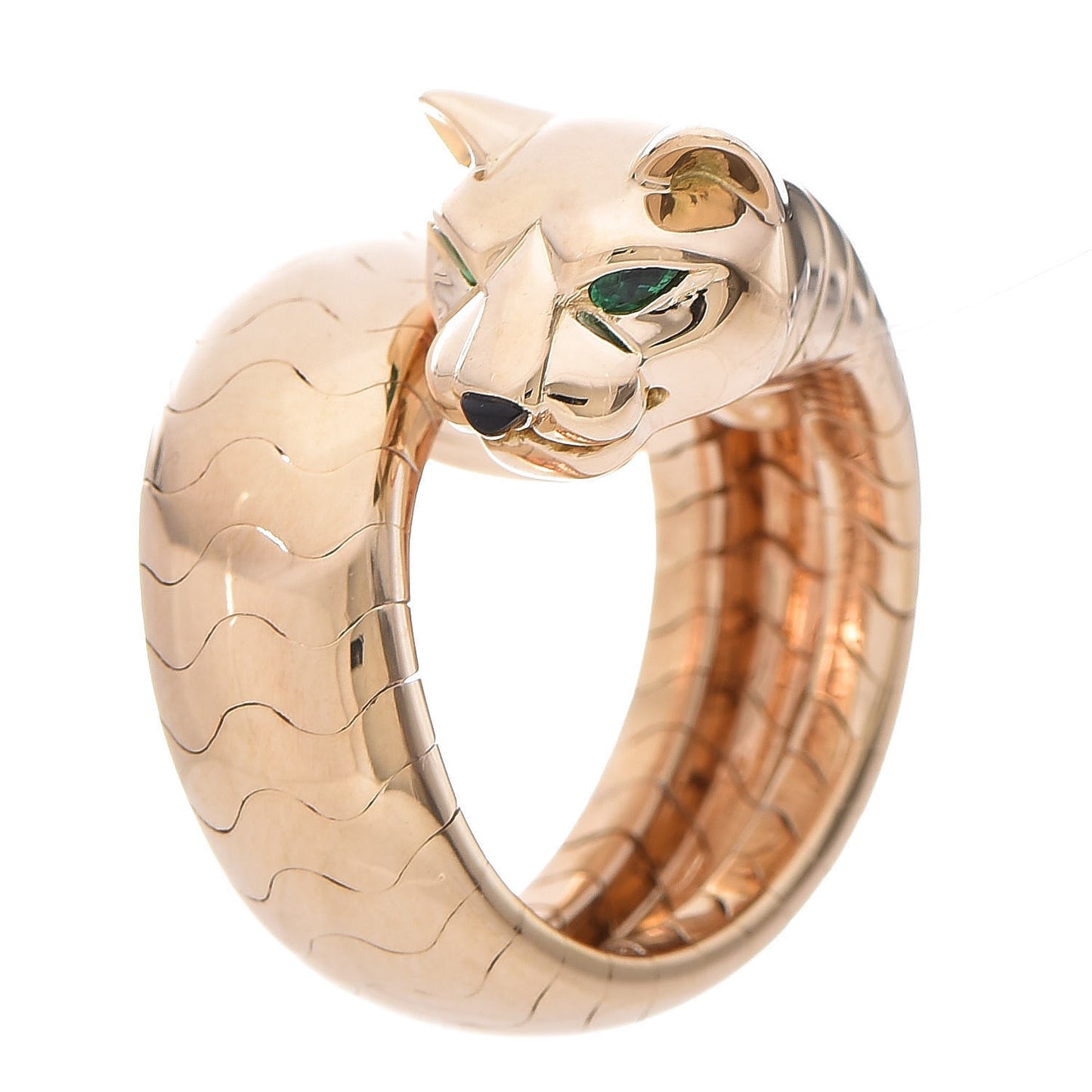18K Yellow Gold Tsavorite Onyx Panthère De Bypass Ring 54 6.75