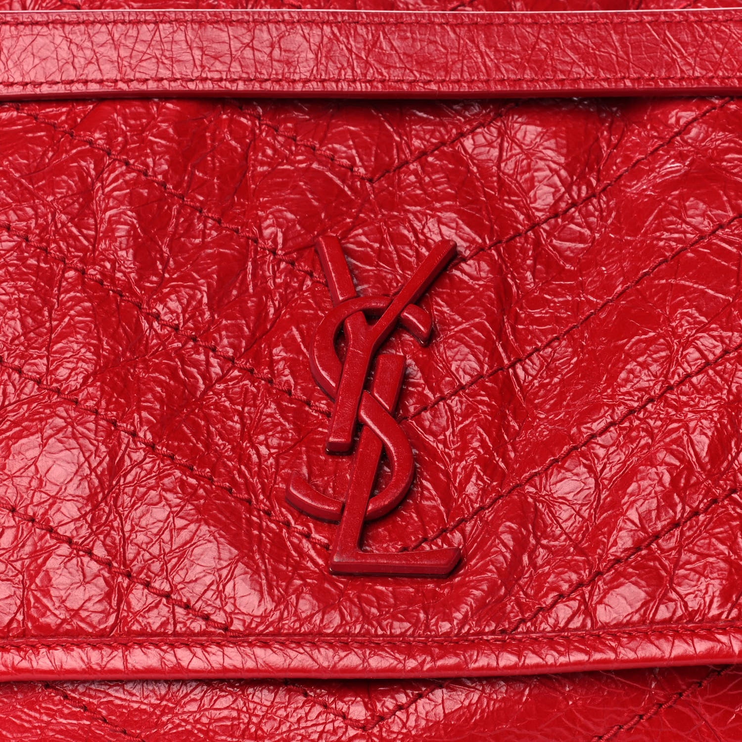 Saint Laurent Crinkled Calfskin Matelasse Monogram Medium Niki Chain Satchel Rouge Eros 9 of 12
