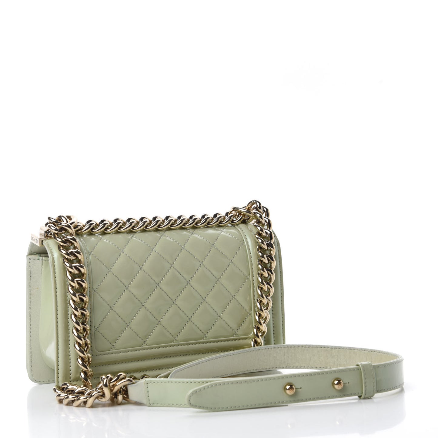 Iridescent Glazed Calfskin Quilted Small Boy Flap Light Green