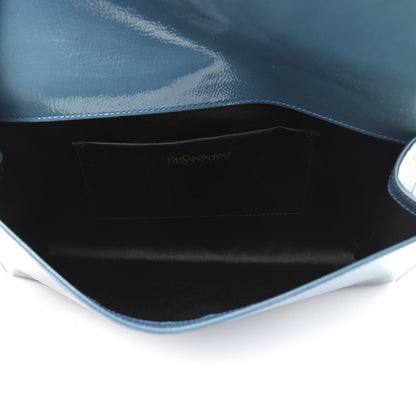 Saint Laurent Textured Patent Monogram Large Belle De Jour Clutch Turquoise 5 of 9