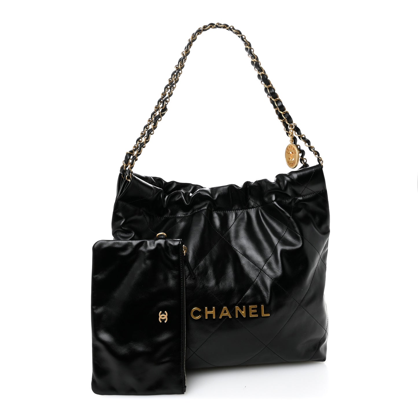 Shiny Calfskin Quilted Small Chanel 22 Black